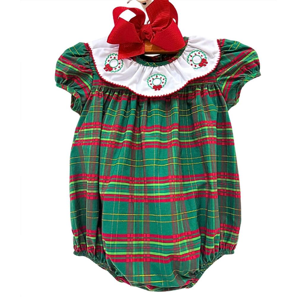 NEW CHARMING LITTLE ONE girl's berry wreath grace bubble romper in green multi